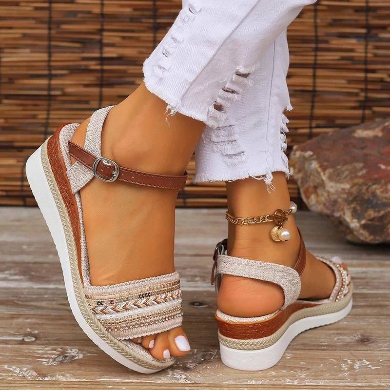 Women's Braided Casual Sandals Buckle Strap Platform Wedge Sandles for Women 2025 Summer Light Non Slip Walking Sandalias Mujer