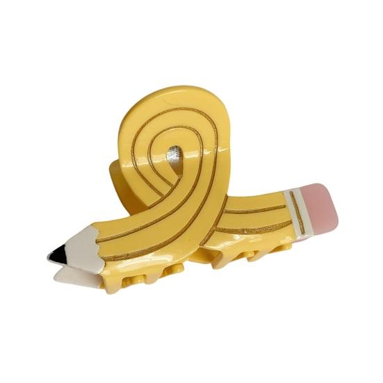 

Заколка для волос в форме карандаша для девочек, противоскользящие зубцы, заколка для волос, задняя головка для душа, коготь для волос в виде акулы, подарок для школьников жёлтый