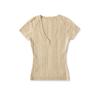 V-neck hollow short-sleeved T-shirt women's summer new American Spice Girl solid color slim-fitting knitted bottoming top