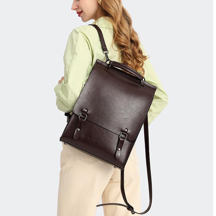 Britischer Stil Rucksack College-Student Retro Pendler Lederrucksack Mode Unisex Lässige Klappe Laptoptasche Reise Schultaschen