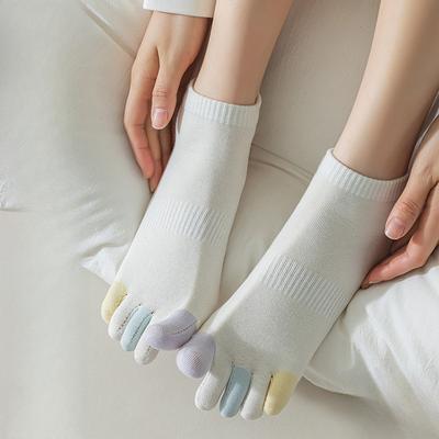 Female Spring and Autumn New Thin Candy Color Breathable Sweat Absorbing Tube Five Finger Cotton Socks