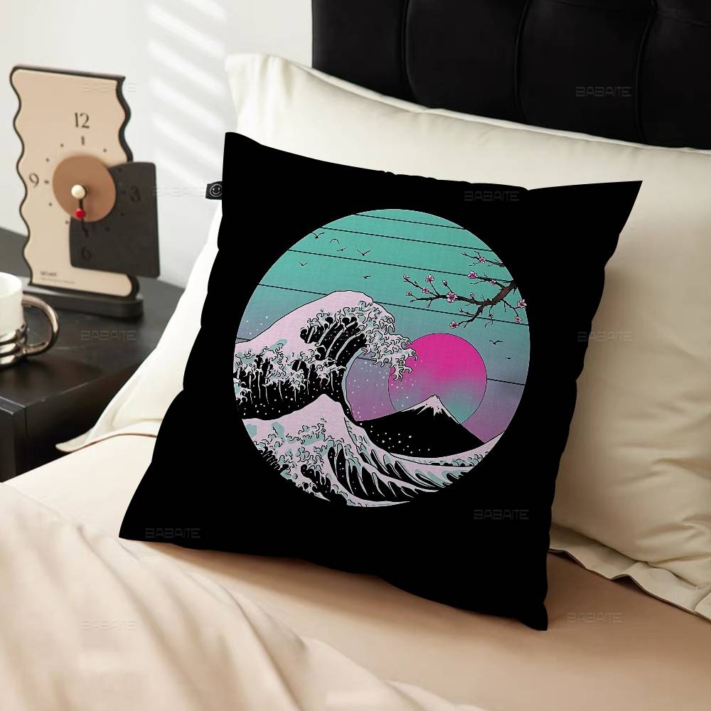 Japanese Wave Art Pillowcase Toon Gift Cushion Cover Bedroom Home Sofa Chair Seat Decor Pillow Case
