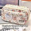 Capybara Cartoon Print Pencil Case Multi-functional Ins Flip Over Pen Bag For Student Large Capacity Stationery Storage Pouch