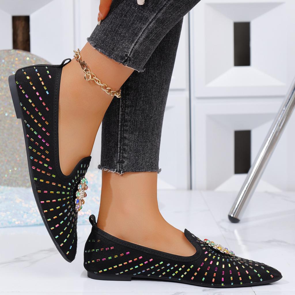 Eckiger Kopf, diamantbesetzte tief ausgeschnittene Einzelschuhe für Damen, Herbst 2025 neu, amerikanischer Stil, flache Damenschuhe zum Rock, Doudou-Schuhe in großen Größen