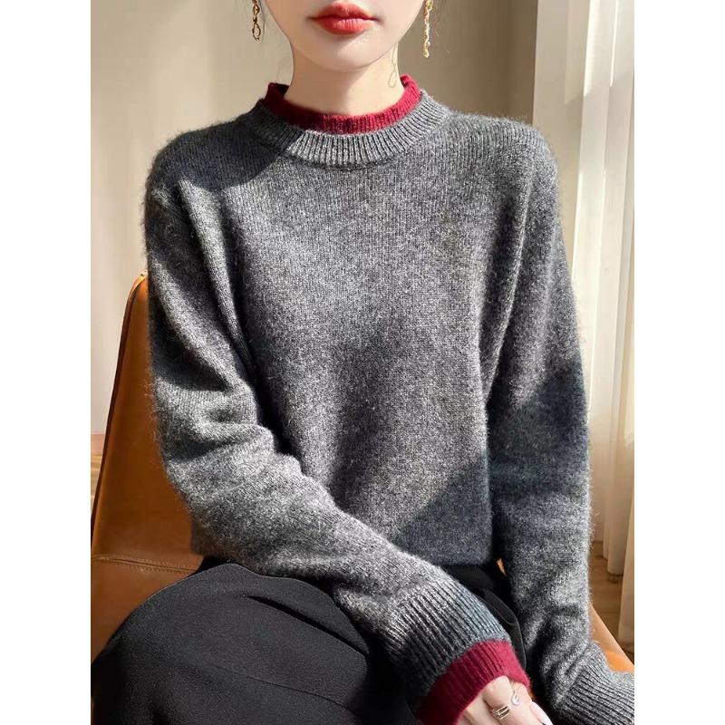 Fake Two-piece Sweater for Women In Autumnal and Winter Warm Soft and Glutinous Knitted Base Top S