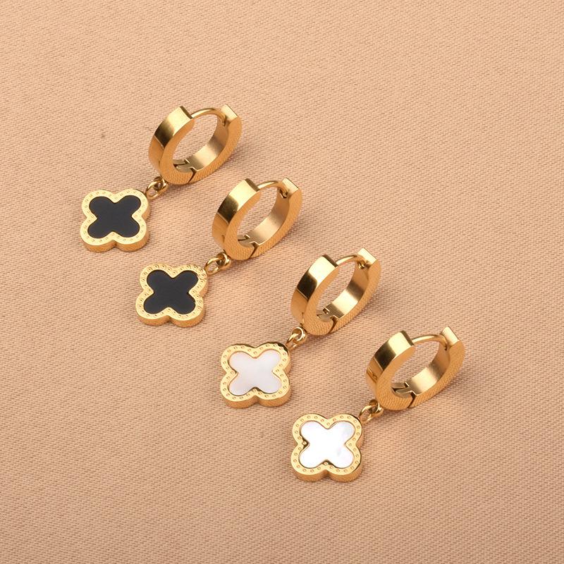 Titanium Steel Short Earrings Buckle Lucky Four-Leaf Clover Earrings Versatile Girls Simple Light Luxury Earrings