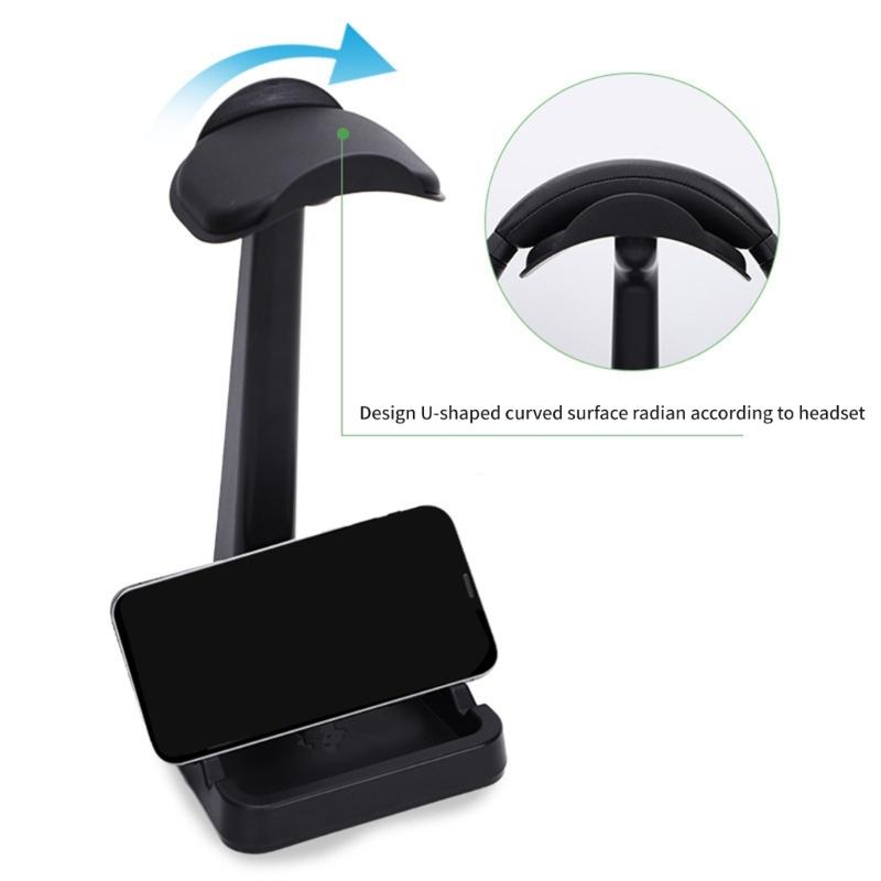 Headphone Stand With Detachable Cable Clip And Phone Dock For All Gaming Headsets And Desktop Accessories Storage
