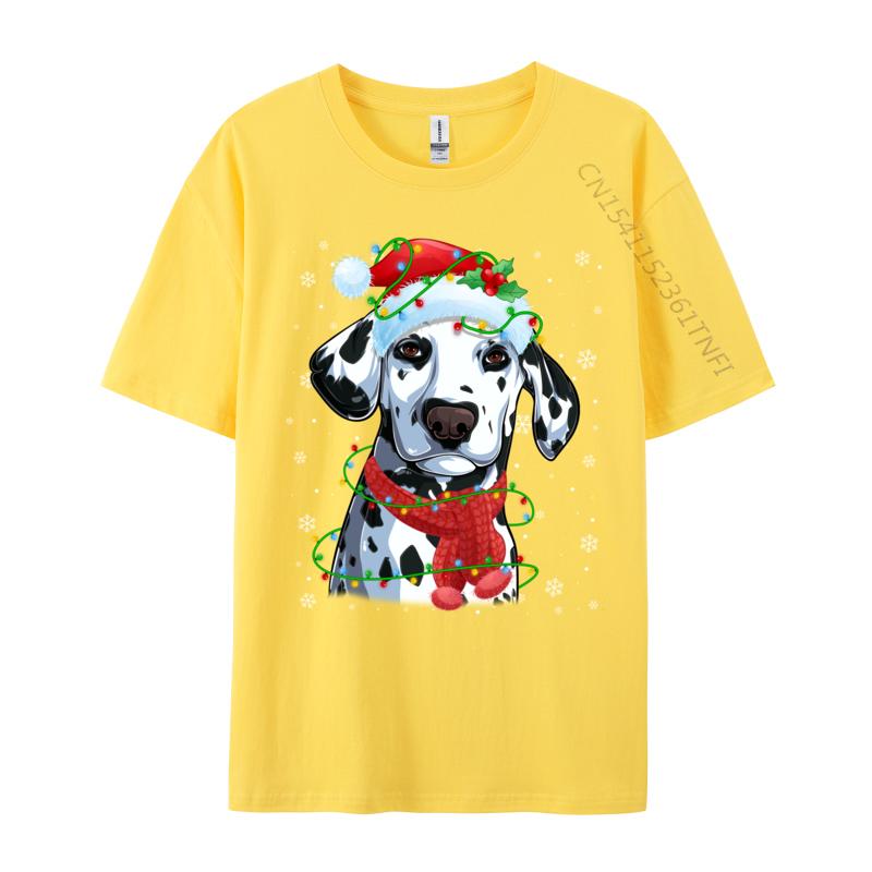 Christmas Lights Dalmatian Dog Santa Hat Scarf T-Shirts Dog Lovers T-Shirts Simple Style Top Quality Mens Tees