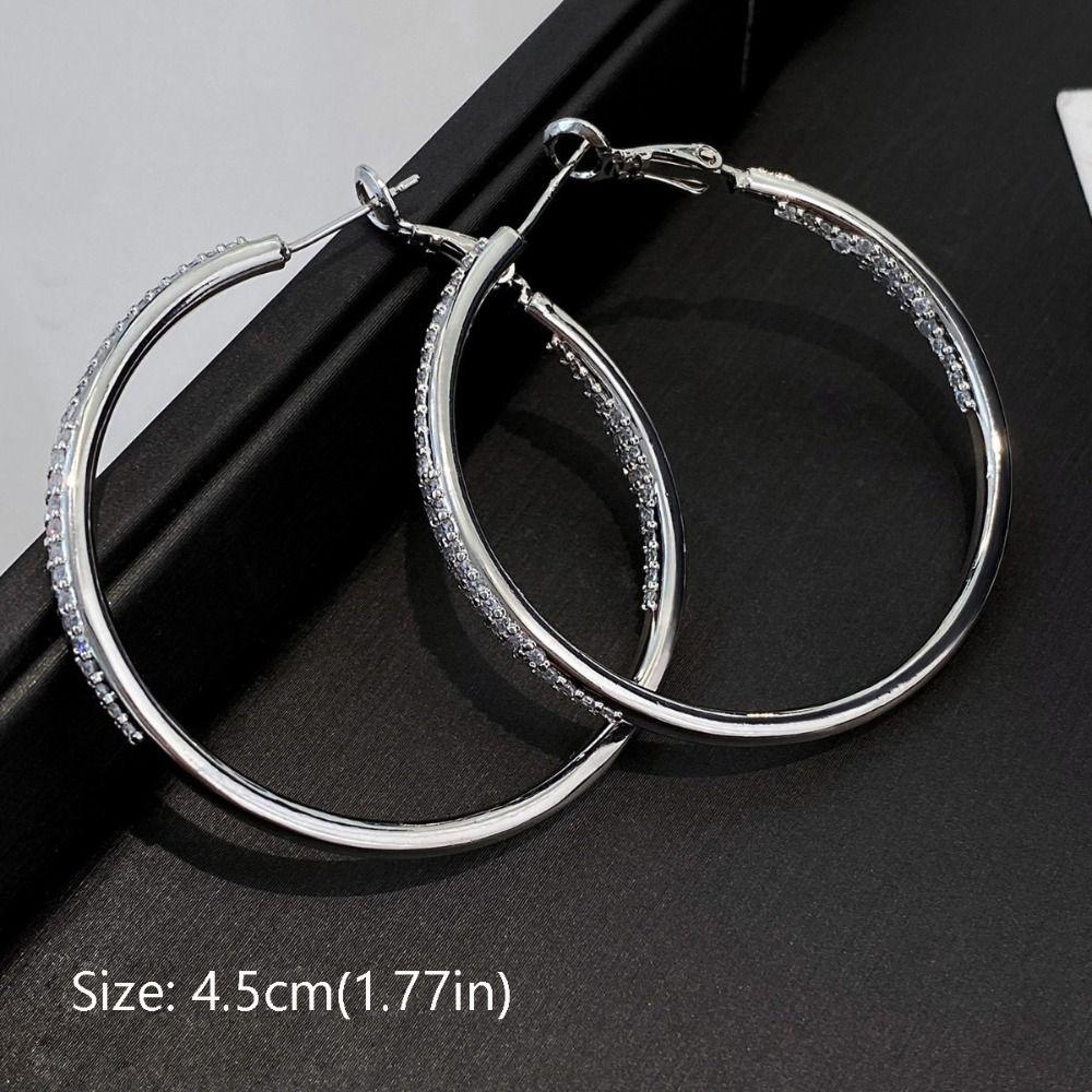 Luxurious Large Ear Rings Circular Design Crystal Earrings New Silver Ear Rings  for Women
