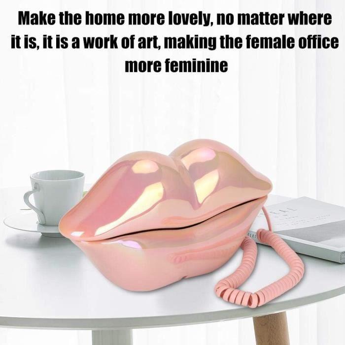 Téléphone Filaire - SOCOBETA - Bouche Rose Coloré - Voix Claire - Multi-usage - Vintage