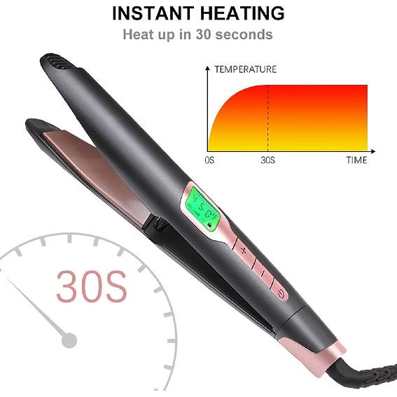 

ERICAT Mini Hair Straightener, Professional Hair Curler with LED Display Screen, Adjustable Temperature and 360° Rotation Without Twisting, 30s Fast