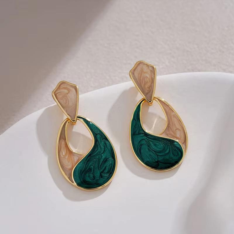 Vintage Enamel Oil Earrings for Women Geometric Water-Drop Hollow Dangle Earring Jewelry Party Gifts