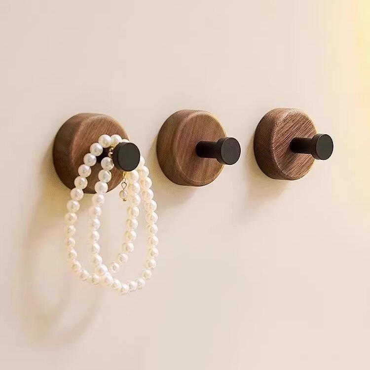 Strong Adhesive No-Drill Hook: Walnut Wood Key, Towel & Clothes Hanger for Bathroom & Hallway