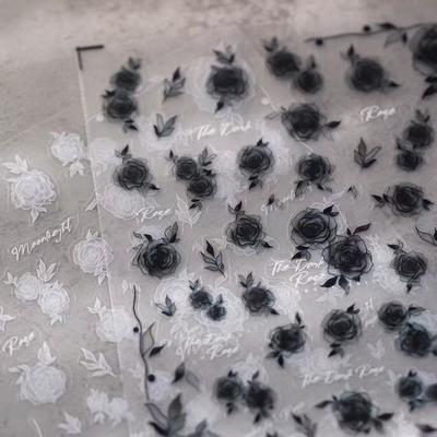 Black and White Translucent Rose Flower Manicure Sticker Waterproof Glue Nail Sticker DI Decorative Appliqué Ornament Sticker