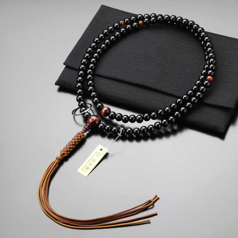 Nenju dot com Soto sect prayer beads for men Shakuni Ebony Red tiger eye stone string tassel Kyoto prayer beads Kyoto recitation Genuine silver ring