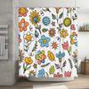 Bright Flower Shower Curtain SetMulticolored Sunflowers with Smiley Faces for Bathroom Decor Plastic Rod Included (White)