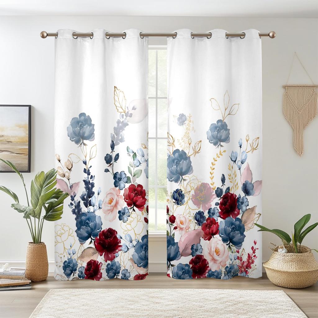 Botanical Floral Curtains Plant Peony Flowers Window Bedroom Thermal Insulated Living Room Drapes Curtain Light Blocking Polyester Ideal For