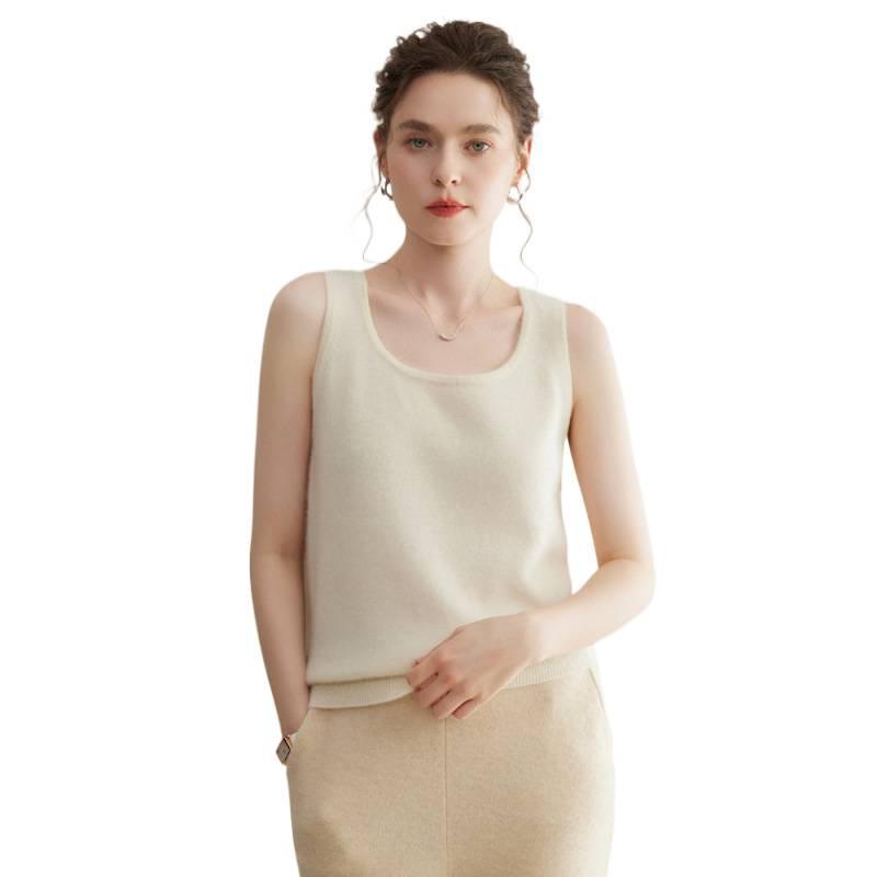 Little Goat 100% Pure Cashmere Women's Knit Vest - Baby Cashmere Warm Camisole, 12 Gauge, Plain Crew Neck