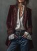 Women'S Long-Sleeved Solid Color Spliced Lace Gold Velvet Jacket