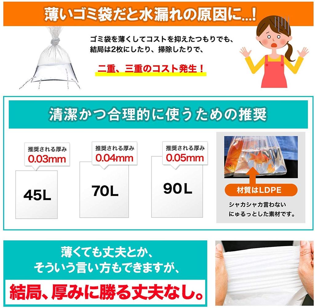 Garbage Bag 45L Translucent 650x800mm Thickness Thick and Durable 10 Pieces X 5 Books Set (milky White) 0.03mm [50 Pieces]