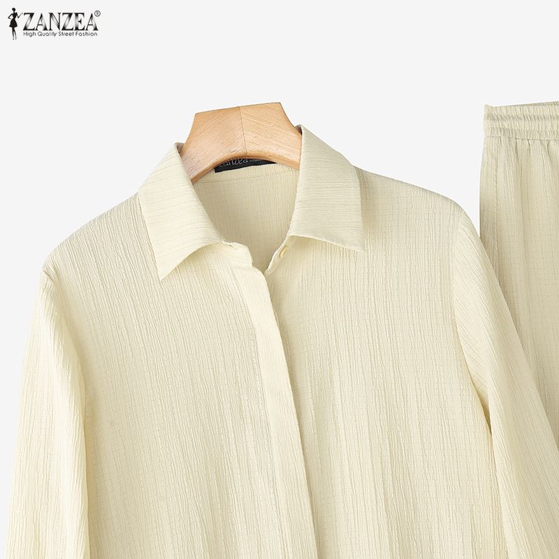 ZANZEA Women Long Sleeve Blouse and Pants Casual Two Piece Suit Sets