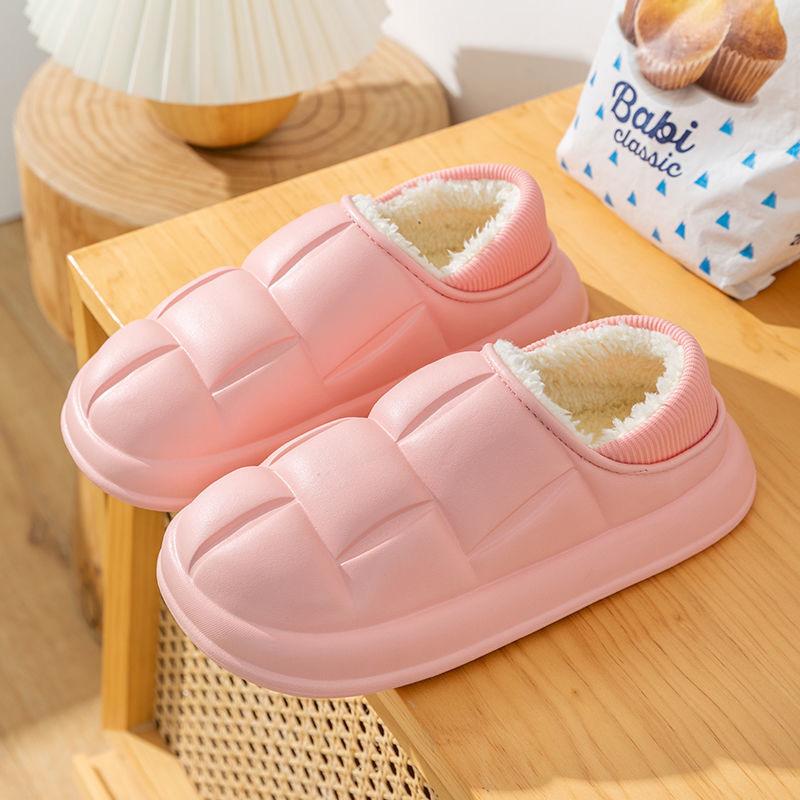Bag heel cotton slippers women's home warm wool slippers waterproof cotton shoes couple fleece thickened EVA cotton cover shoes