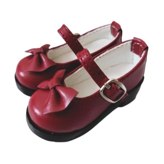 

Mimori Doll Shoes 14 Scale, BJD Compatible, with Ribbon Strap, 4 Colors Available, Faux Leather, for Dolls, Red, Pink, White, Black (Red)