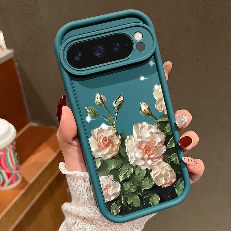 Oil Painting Rose Flowers Pattern Phone Case For Google Pixel 8 7 Pro 8A 9 Pro XL Candy Color Soft TPU Silicone Shockproof Cover For Pixel 9 8 7 Pro