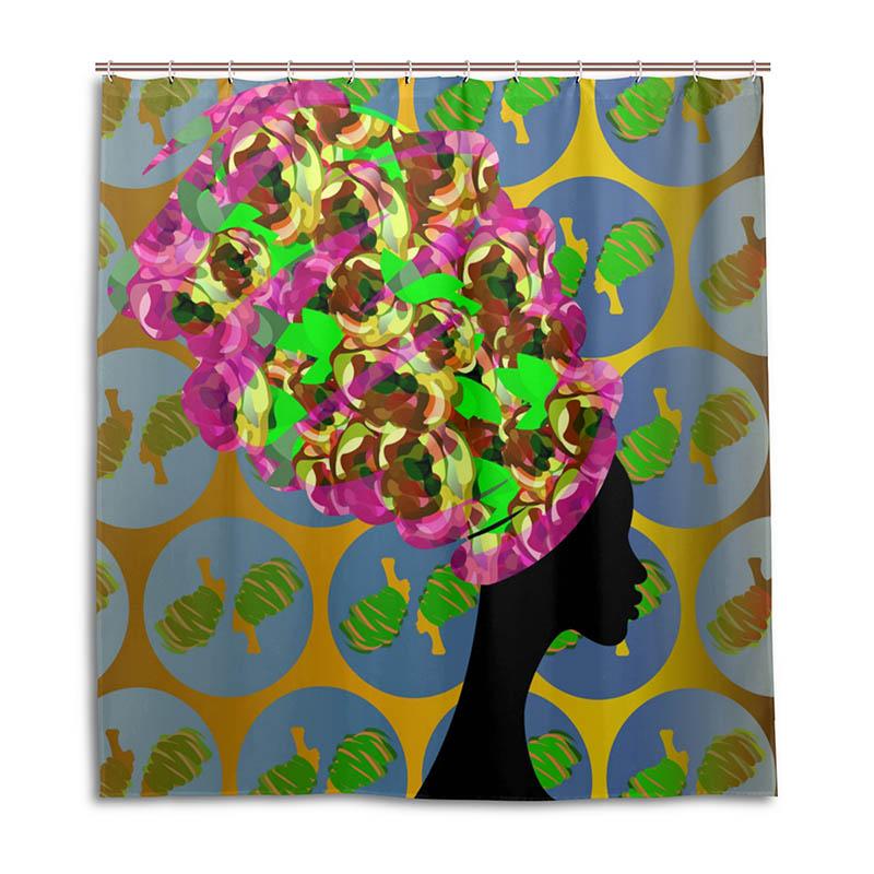 Newest African Woman Shower Curtain Waterproof 100% Polyester Fabric Printing Bath Curtain For Home Bathroom Decor Curtains