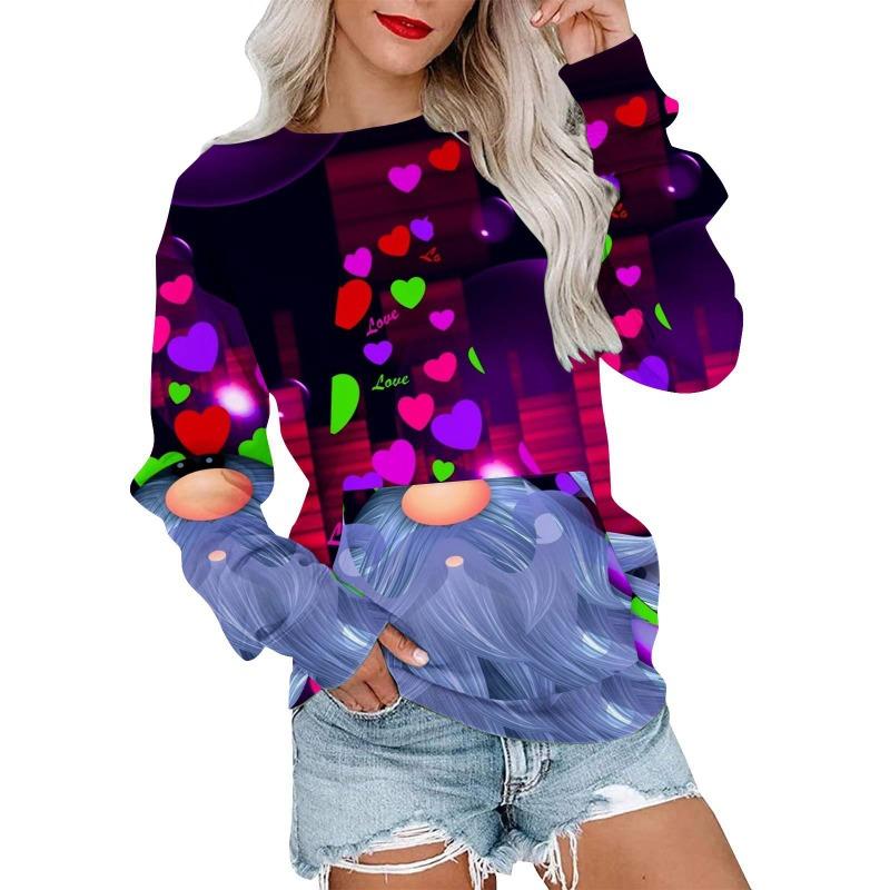 Autumn Winter Fashion Christmas Series Christmas Tree Elk Printed Pocket Round Neck Hoodie