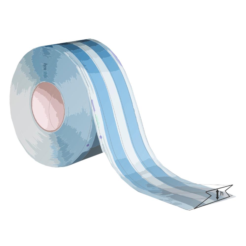Sterilization Sleeve with Gusset 250mm X 100m 3 Steam Indicators Eo Form Paper-Foil 1 Roll