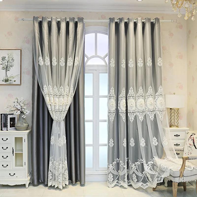 

Плотные шторы, европейские двухслойные шторы, пряжа для гостиной, спальни, плотные, роскошные, с тиснением и вышивкой, карниз для штор 170*270cm*2pcs серый