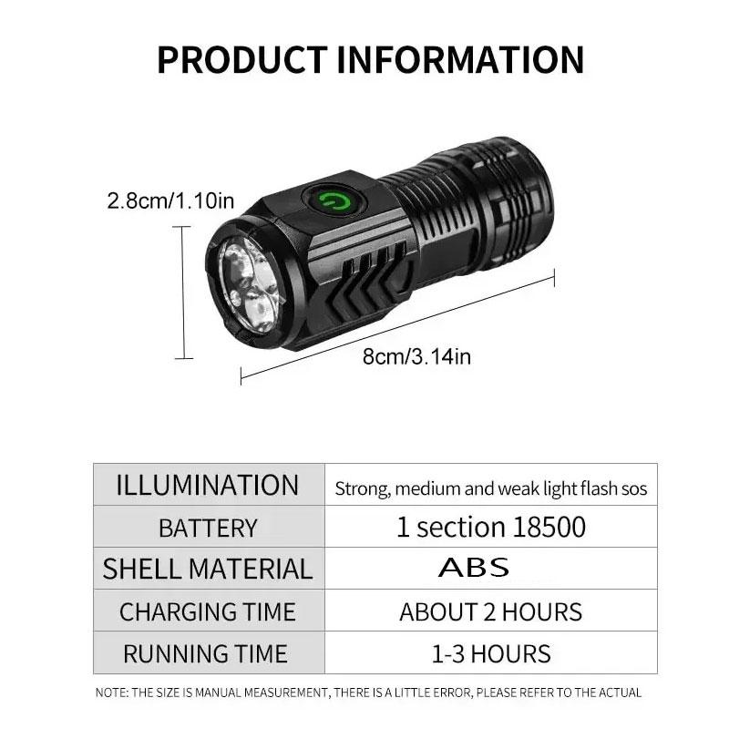 Mini 3LED Flashlight With Pen Clip,Night Walking,Portable Brightness,Rechargeable Waterproof Emergency Spotlight Outdoor Torch