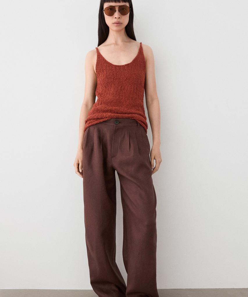 Masimodutti Linen Pleated Wide Fit Pants