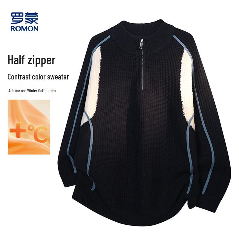 ROMON Men's Color-Block Half-Zip Casual Knit Sweater