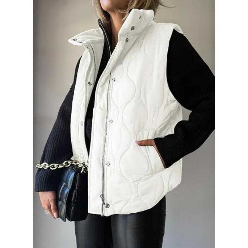 Women S Casual Sleeveless Solid Color Vest With Zipper And Buttons