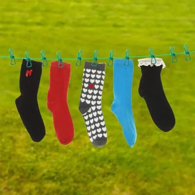 1 Pc Outdoor Portable 12 Clips Clothesline Multifunction Windproof Clothes Hanging Rope Camping Traveling Laundry Line