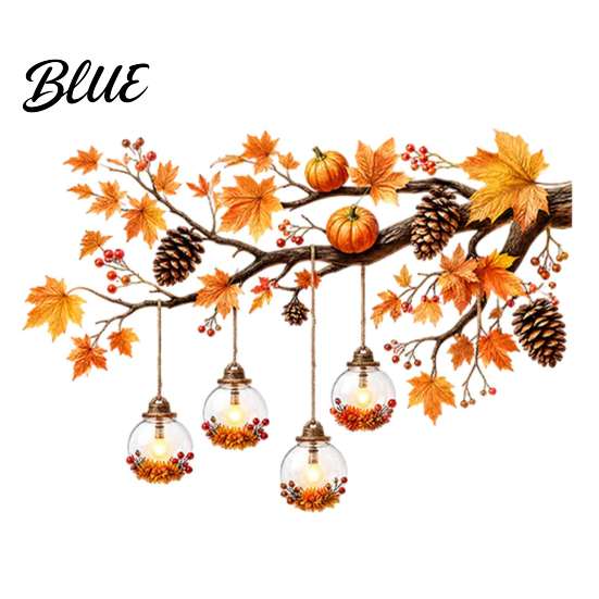 Static Cling Window Decals Autumn Maple Leaf And Lantern Sticker Double Sided PVC Waterproof Thanksgiving Party Decor Decals Removable Electrostatic