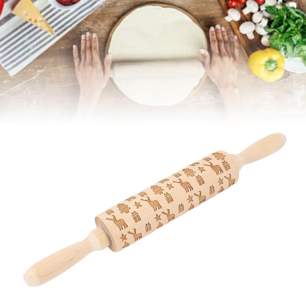 Wooden Rolling Pin Multifunctional Embossed Cook Classic Rolling Pin for Baking Fondant JM01674
