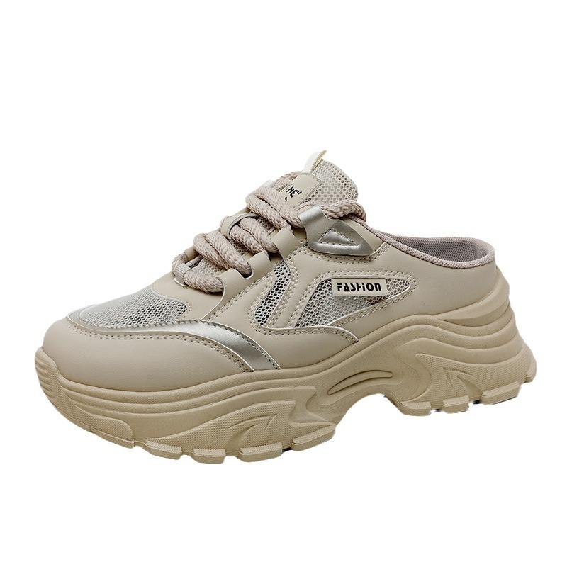 Qrj12 New Semi Slipper Women's Shoes Thick Bottom  Summer Slippers Slim Fit Hight Increasing Board Shoes All-Match White Shoes All-Matching