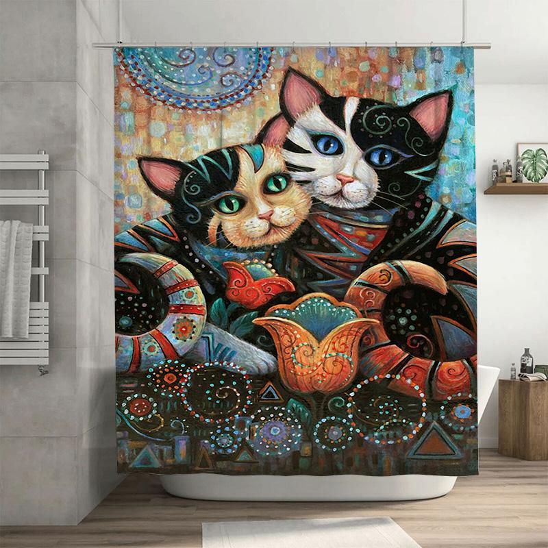 

Colorful Cat Shower Curtain Home Decor Artistic Print Wall Hanging For Bathroom Decoration 69X70 Inches W60H190(CM)-1 Pcs