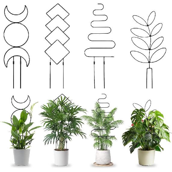 Trellis for Climbing Plants Indoor, Garden Trellis with 4 Different Black Iron Patterns and Ties, Plant Trellis for Potted Plants for Vine Ivy Flower