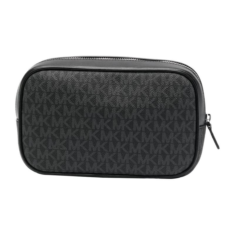 Michael Kors Travel Classic Presbyopia Printed Zipper Closure Calf Leather Toilet Bag Men's Black