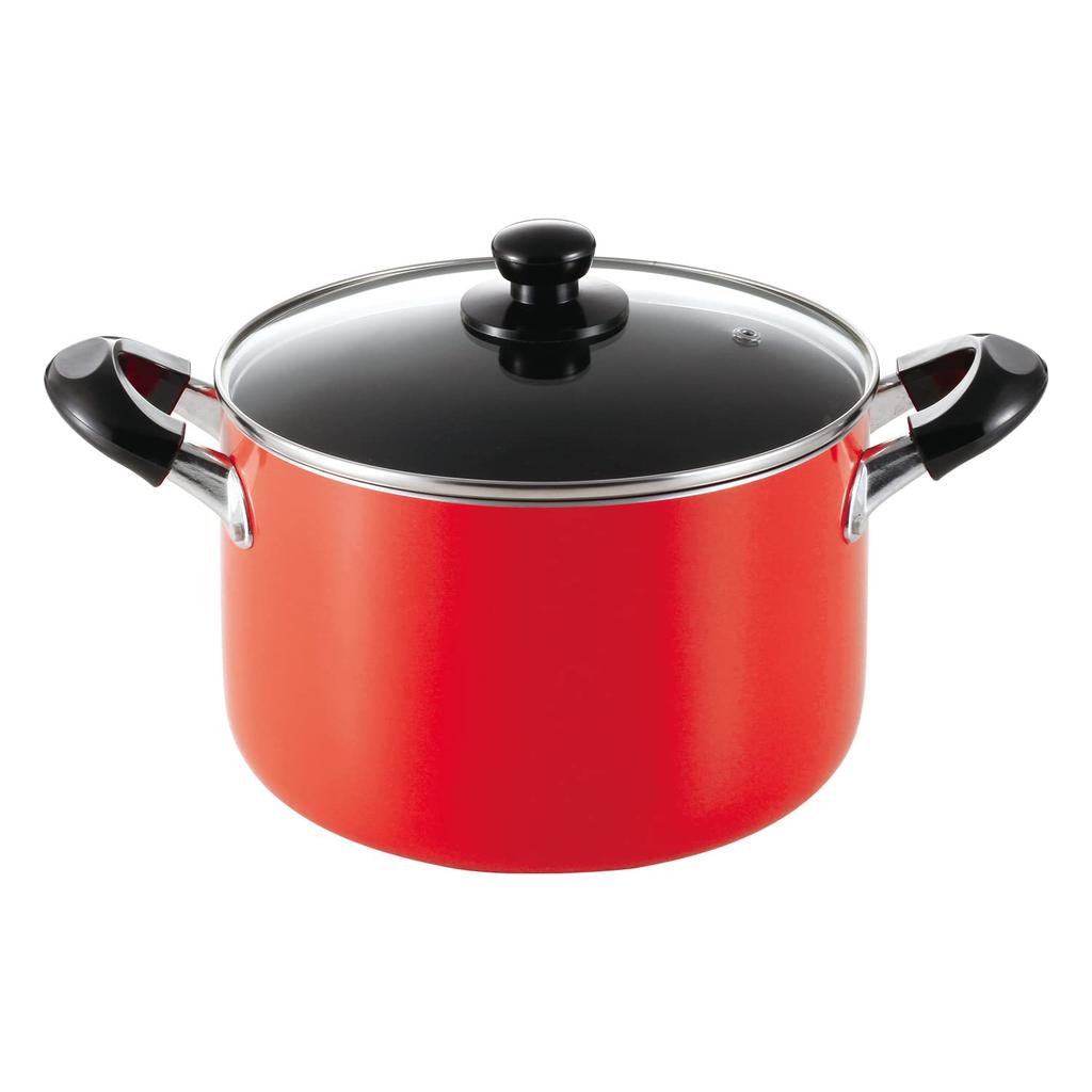 Pearl Metal 22cm Stockpot with Glass Gas Stove Only One Stage Half-Size Lid, Only, Non-stick Coating, Red, HB-6147