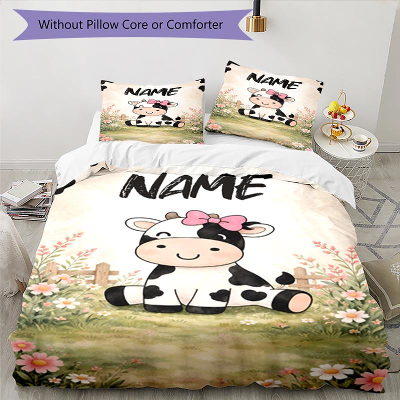 3pcs Custom Name Cow Bedding Set Duvet Cover Closure Includes 1 Duvet Cover & 2 Pillowcases, Soft and Comfortable for All Seasons.
