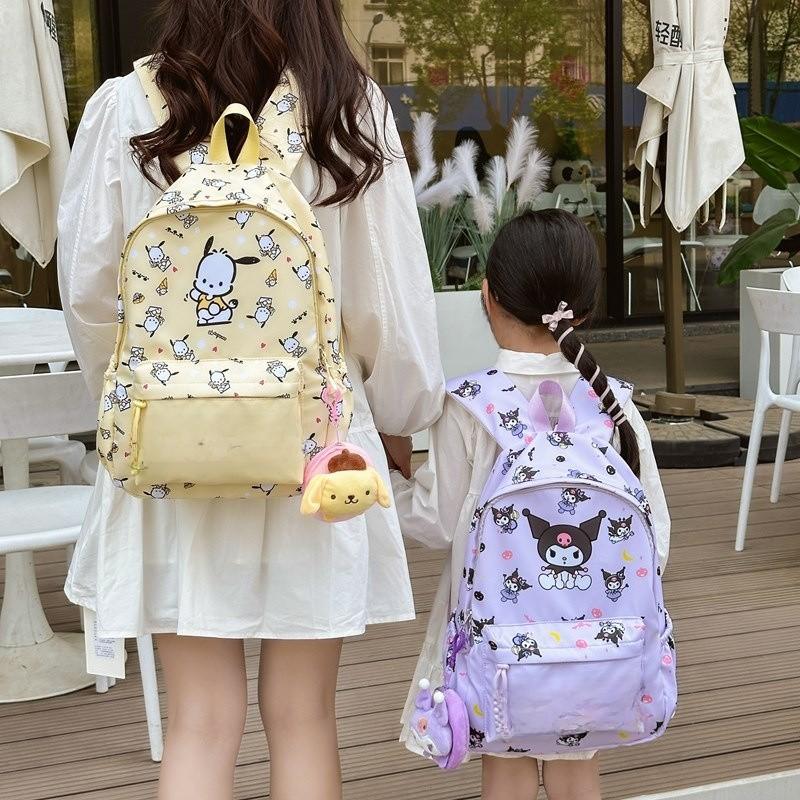 Hello Kitty Kuromi Cute Cartoon Kids Backpack With Breathable Nylon For Elementary School Use