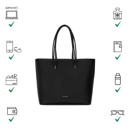Miraggio Women's Jada Solid Tote Bag With Laptop Compartment | Tote Bags for Women For Office Use, Work | Ladies Shoulder Purse