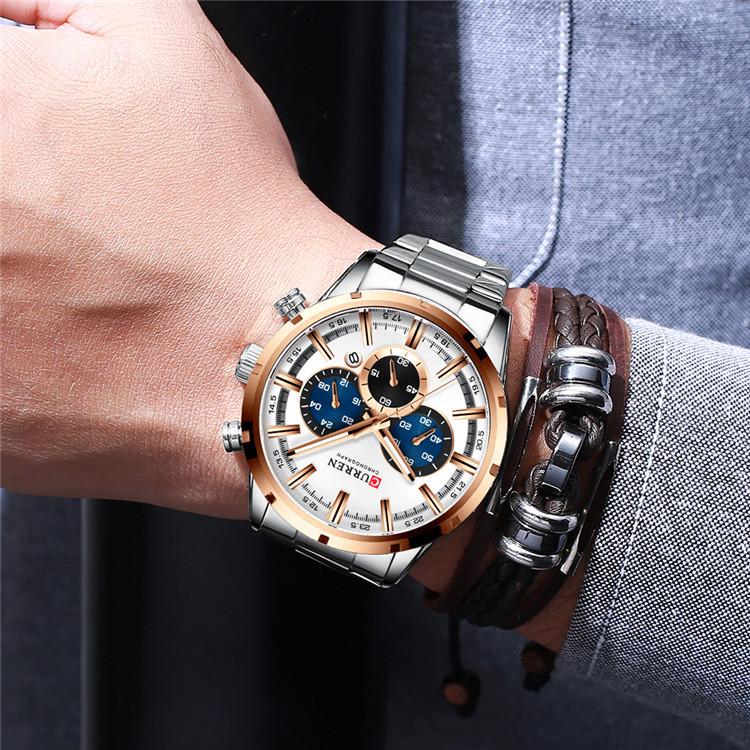 CURREN Steel Strap Watch Simple Calendar Large Dial Business Watch Waterproof Men's Fashion