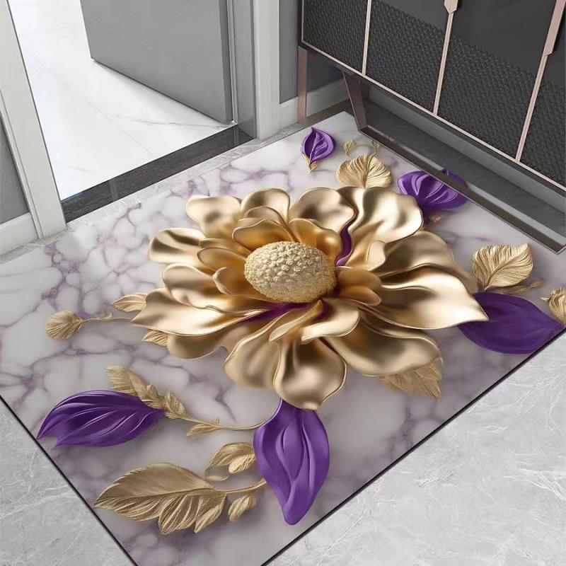VIKAMA Light Luxury Lotus Bathroom Carpet, Water Absorbing and Anti Slip Floor Mat, Quick Drying Floor Mat for Toilet Doors