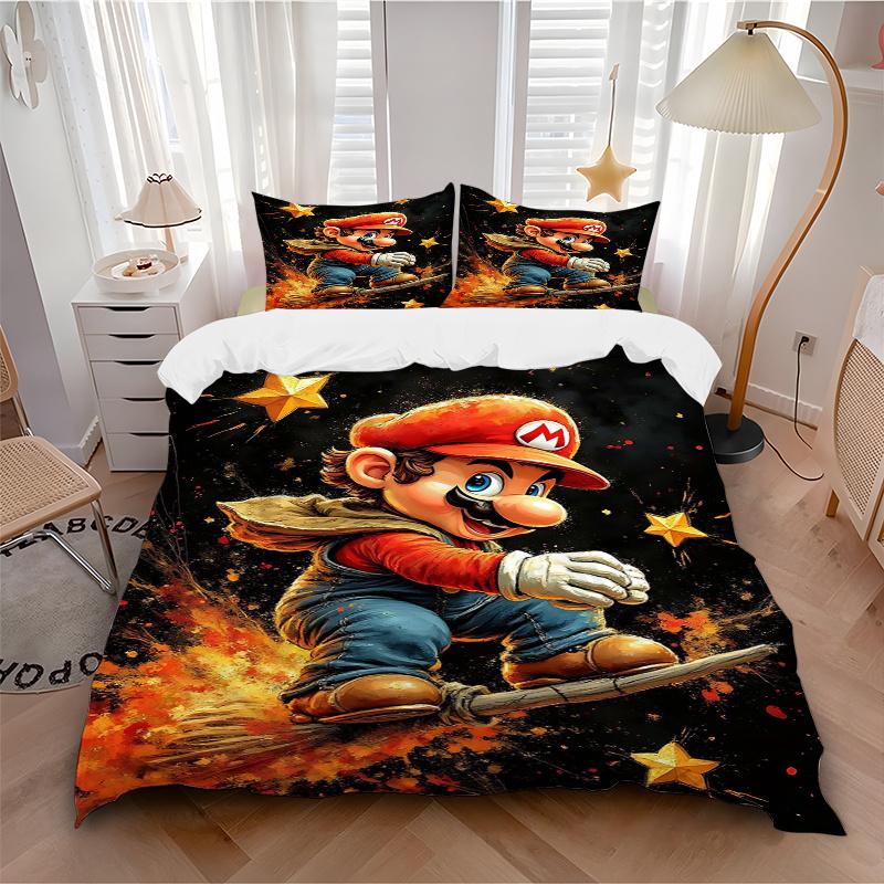 3pcs Super Mario Printed Bedding Set, Soft and Comfortable Quilt Cover for Bedroom, Guest Room (1 Duvet Cover + 2 Pillowcases, Pillow Core N